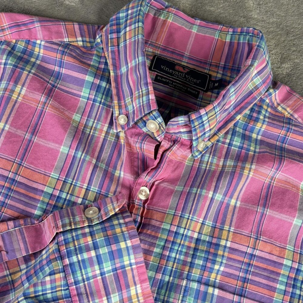 Vineyard Vines Murray‎ Shirt Mens Medium Pink Plaid Slim Fit Button Down